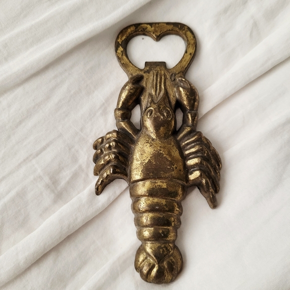 Vintage 1950s Brass Lobster Bottle Opener Marked Mod Dep